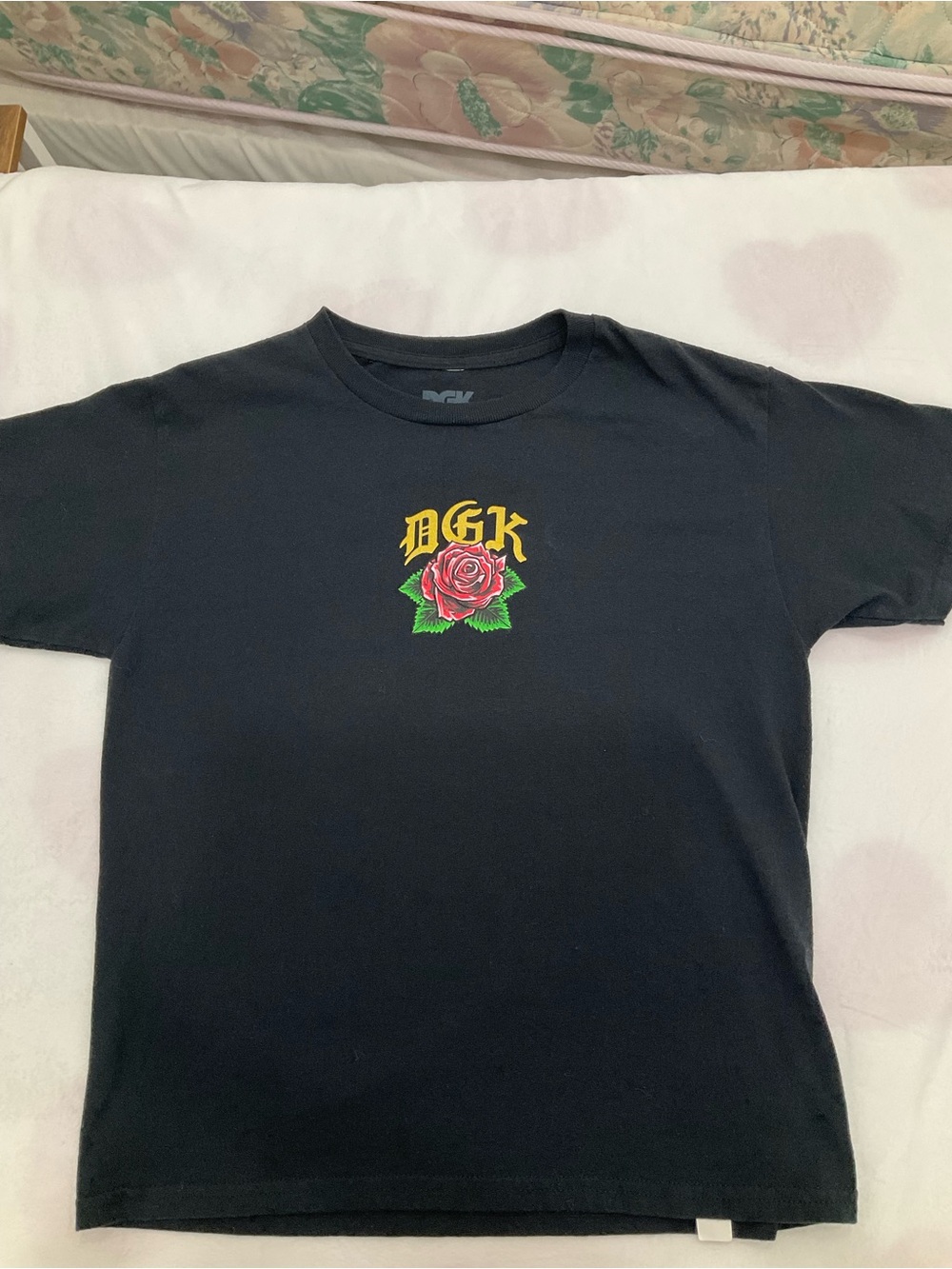 DGK Black Tee with Red Rose and Yellow Accents